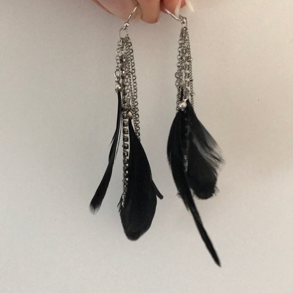Feather Rhinestone Drop Earrings - Picture 3 of 3